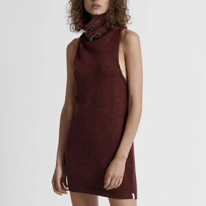 FREE PEOPLE One Teaspoon Turtleneck Knit Sweater Dress Buckle detail Burgundy
